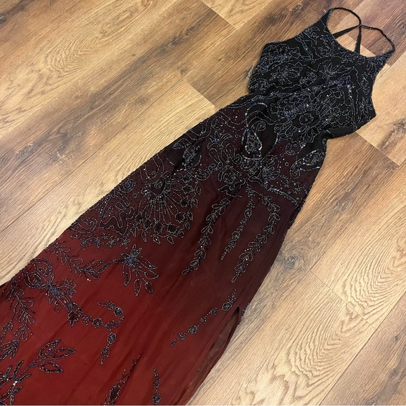 Vintage Y2K 100% Silk Beaded Dress Vintage Beaded Dress Ombré Goth Prom Dress - Picture 4 of 15